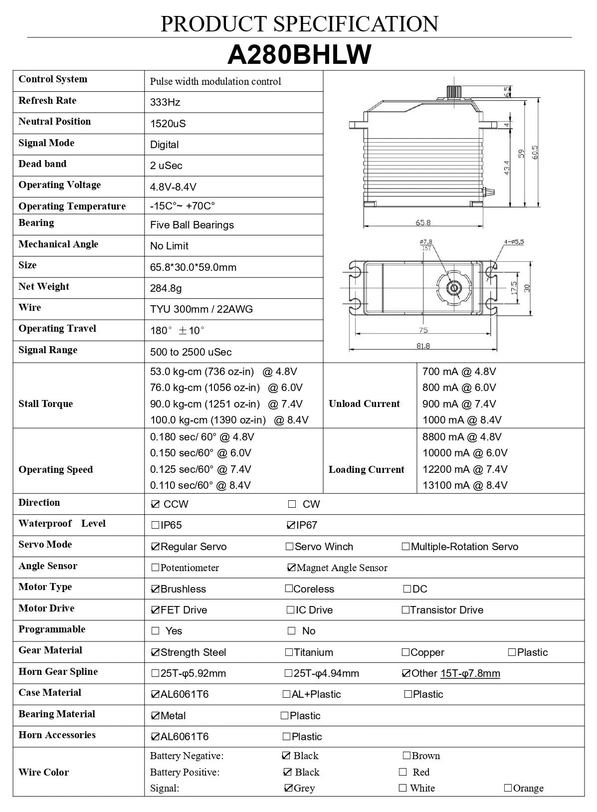 AGFRC Brushless 100KG Billet Servo - A280BHLW