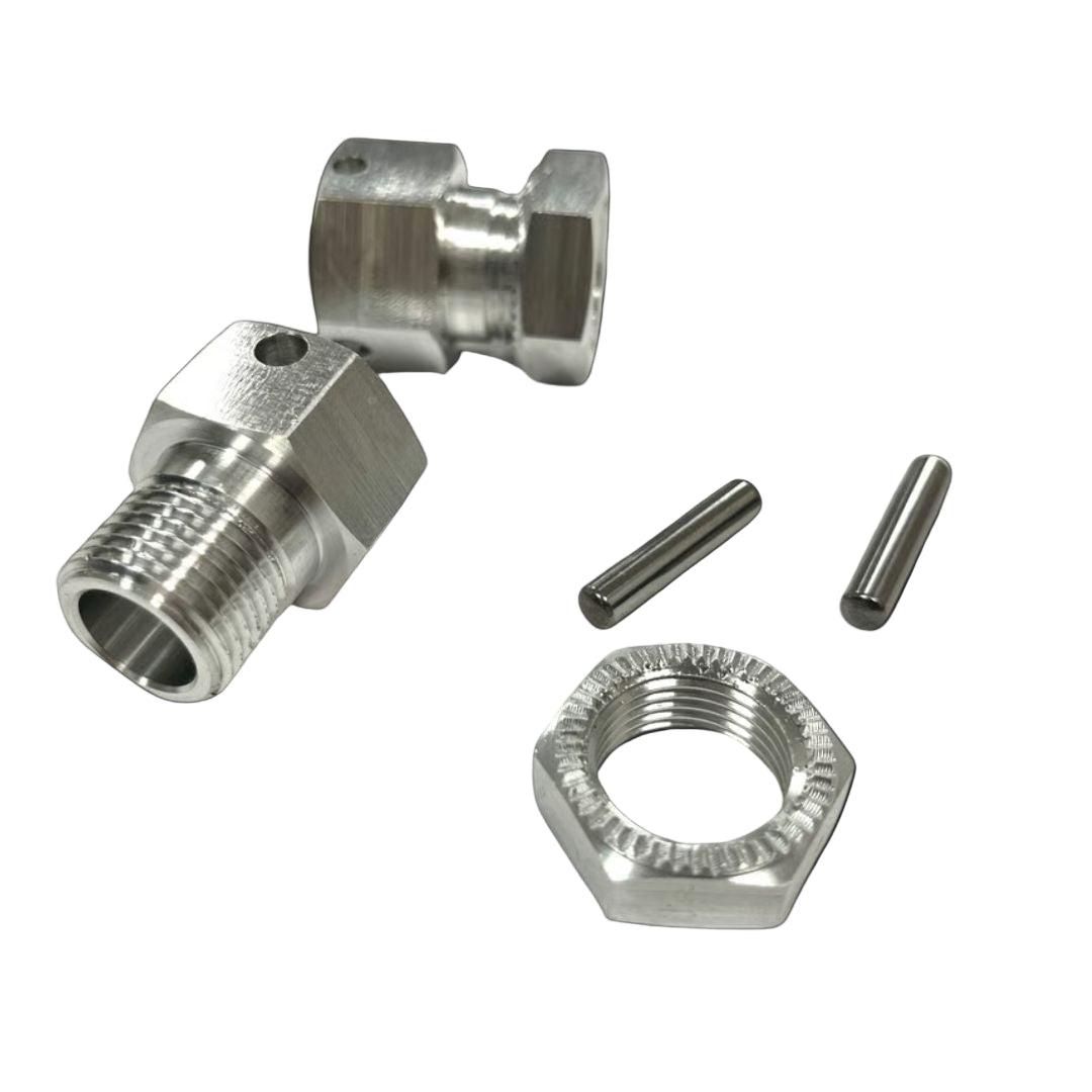Set of metal hardware components on a black background