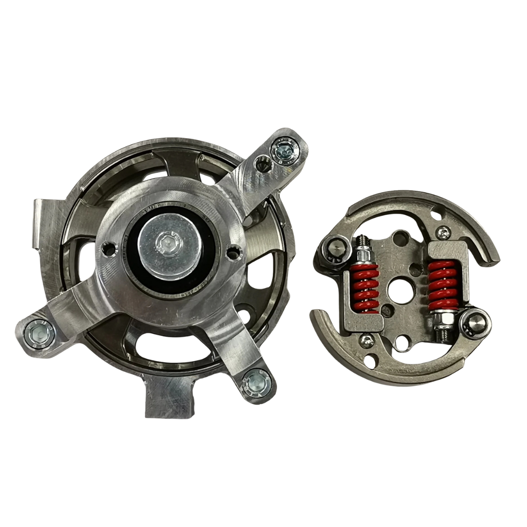 Two shoe clutch components on a white background