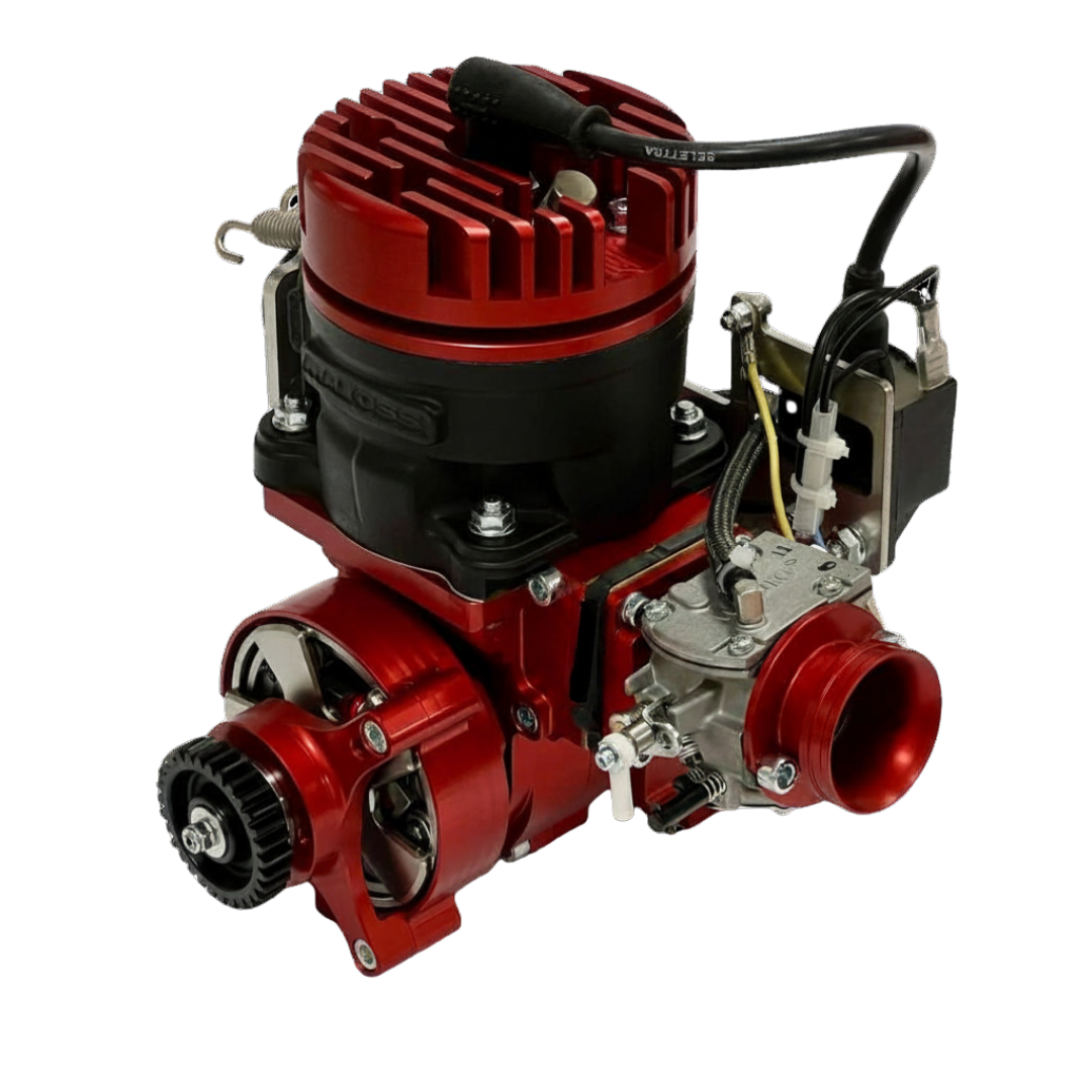 ALX 85 Malossi MCD MAX Engine Kit in red anodised with red head and clutch cover, front view (the clutch/bell side)