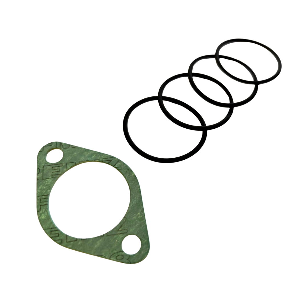 Green gasket and black O-rings on a white background