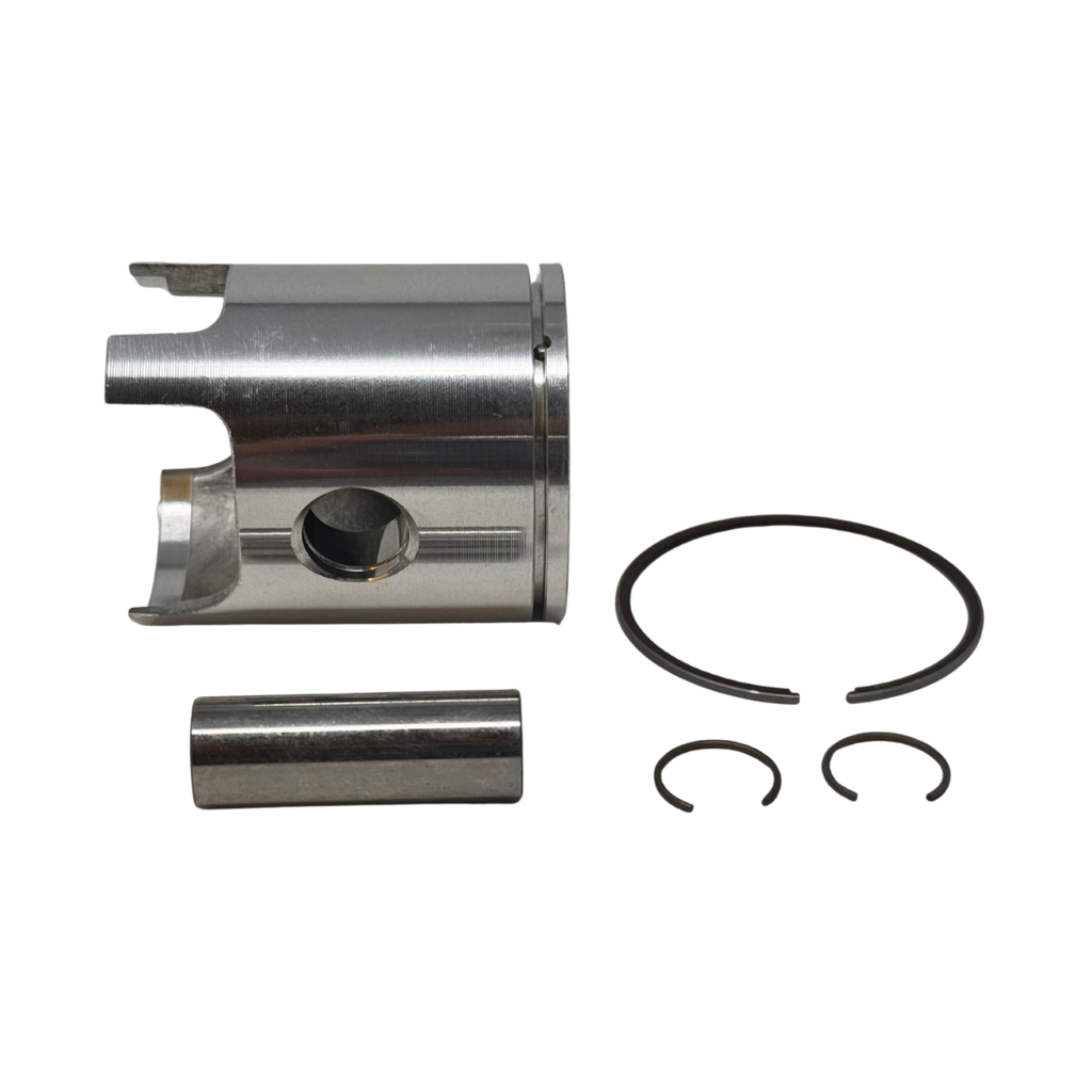 Mechanical components including a cylindrical metal part and two spring washers on a white background