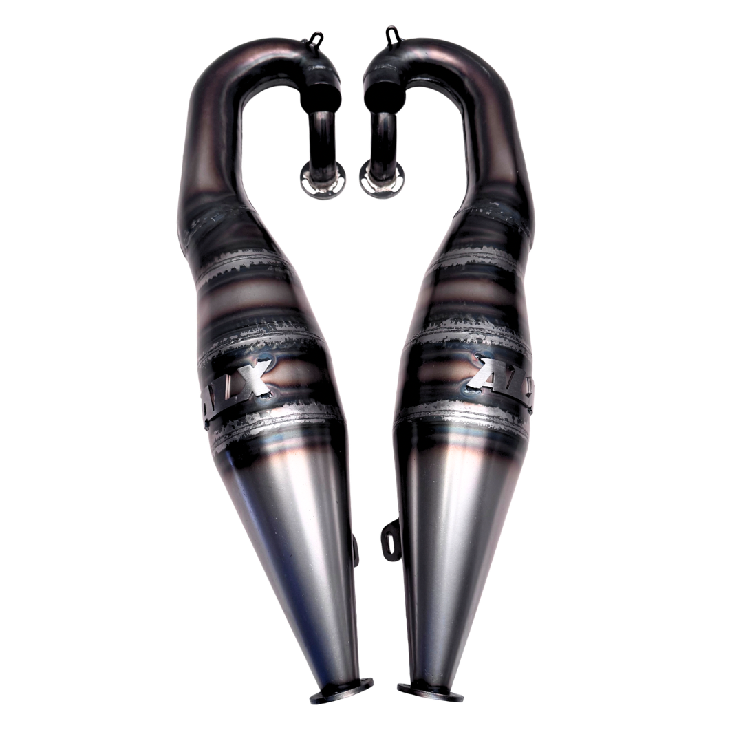 Pair of exhaust pipes on a white background