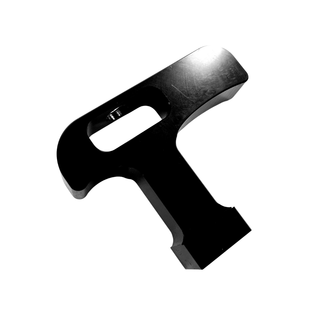 Black pull start handle on a white background