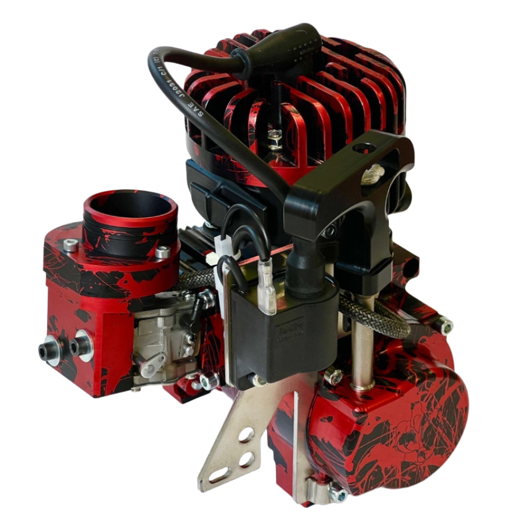 Red and black engine on a white background