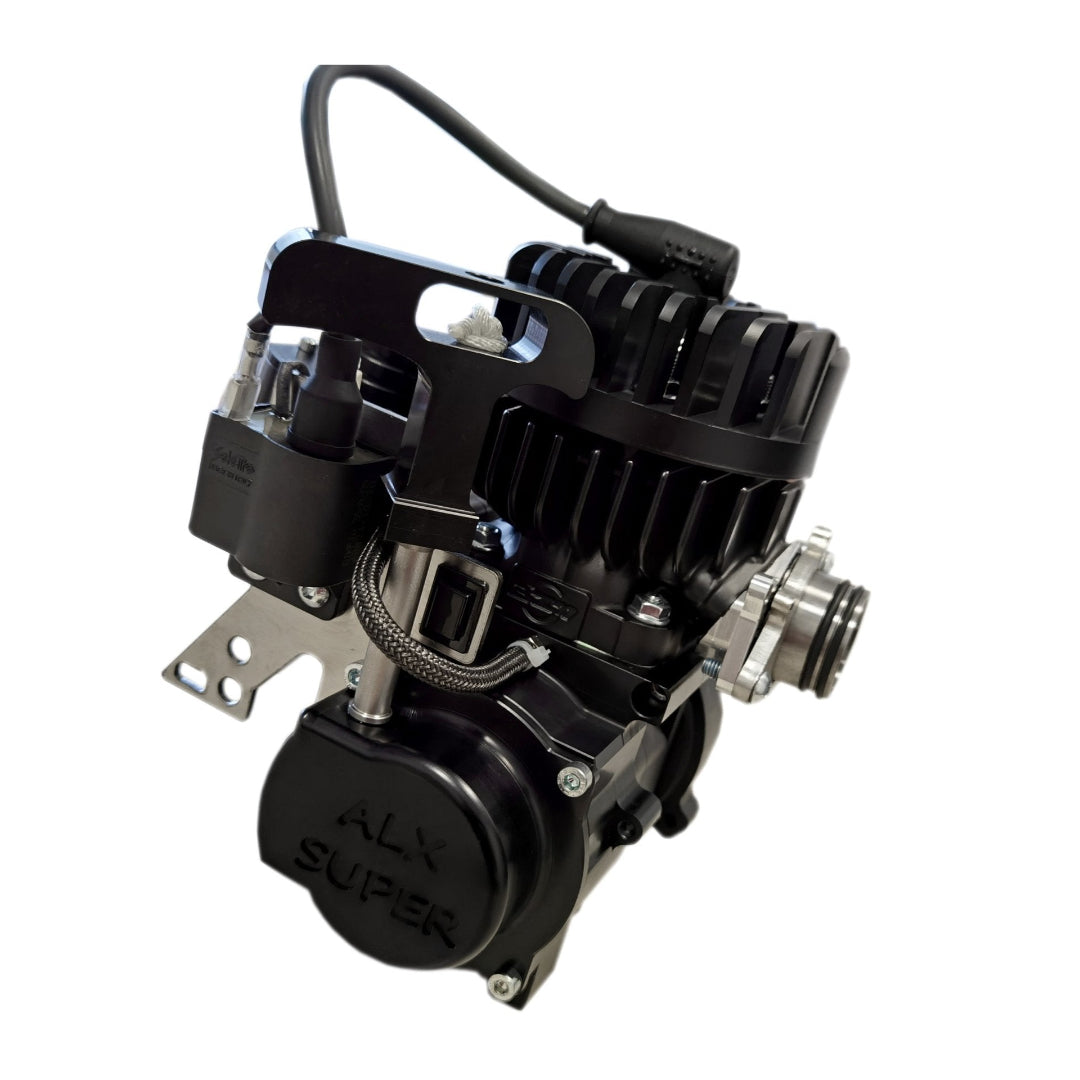 Black engine with 'ALX Super' branding on a white background