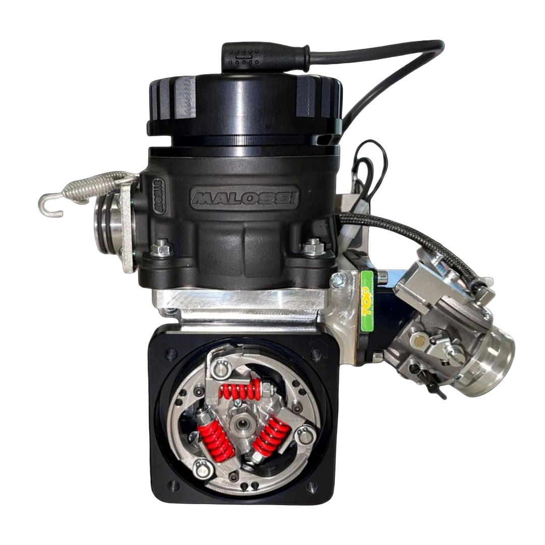 Malossi motorcycle carburetor on a black background