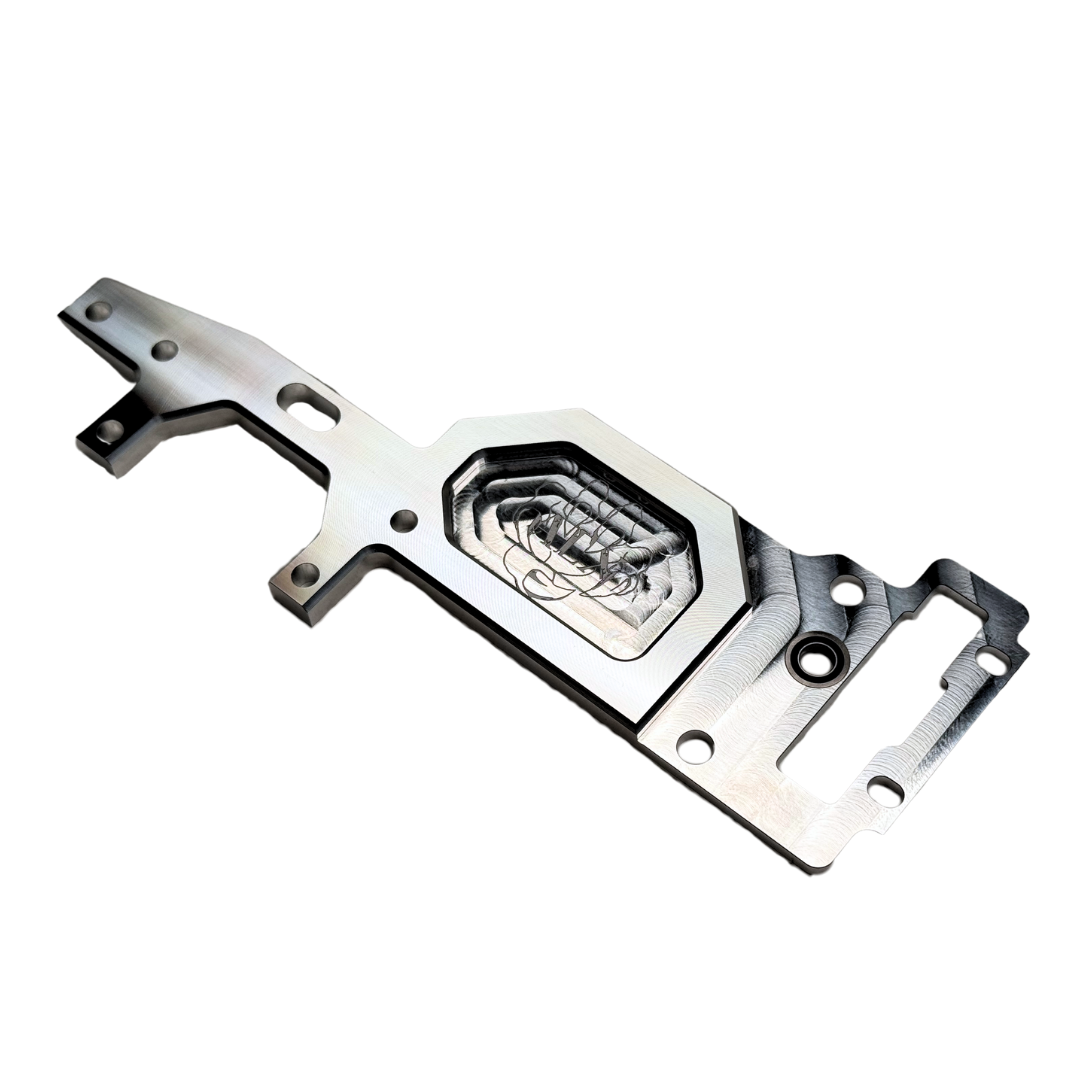 Outlaw billet ALX Twin 80 and 100cc upper deck in raw silver, with CNC machined pocket, engraved ALX logo and mounting holes