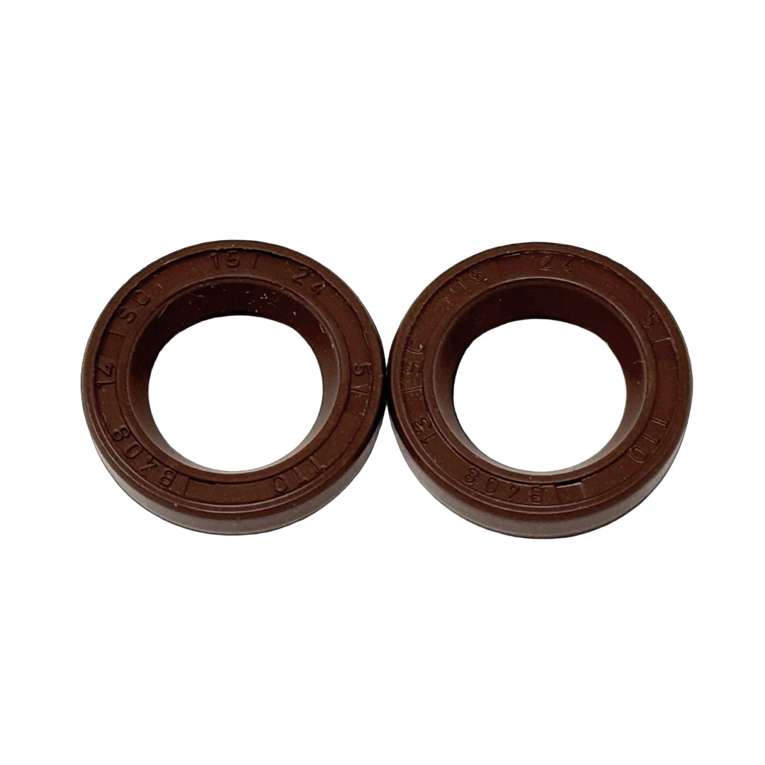 Two brown rubber seals on a black background