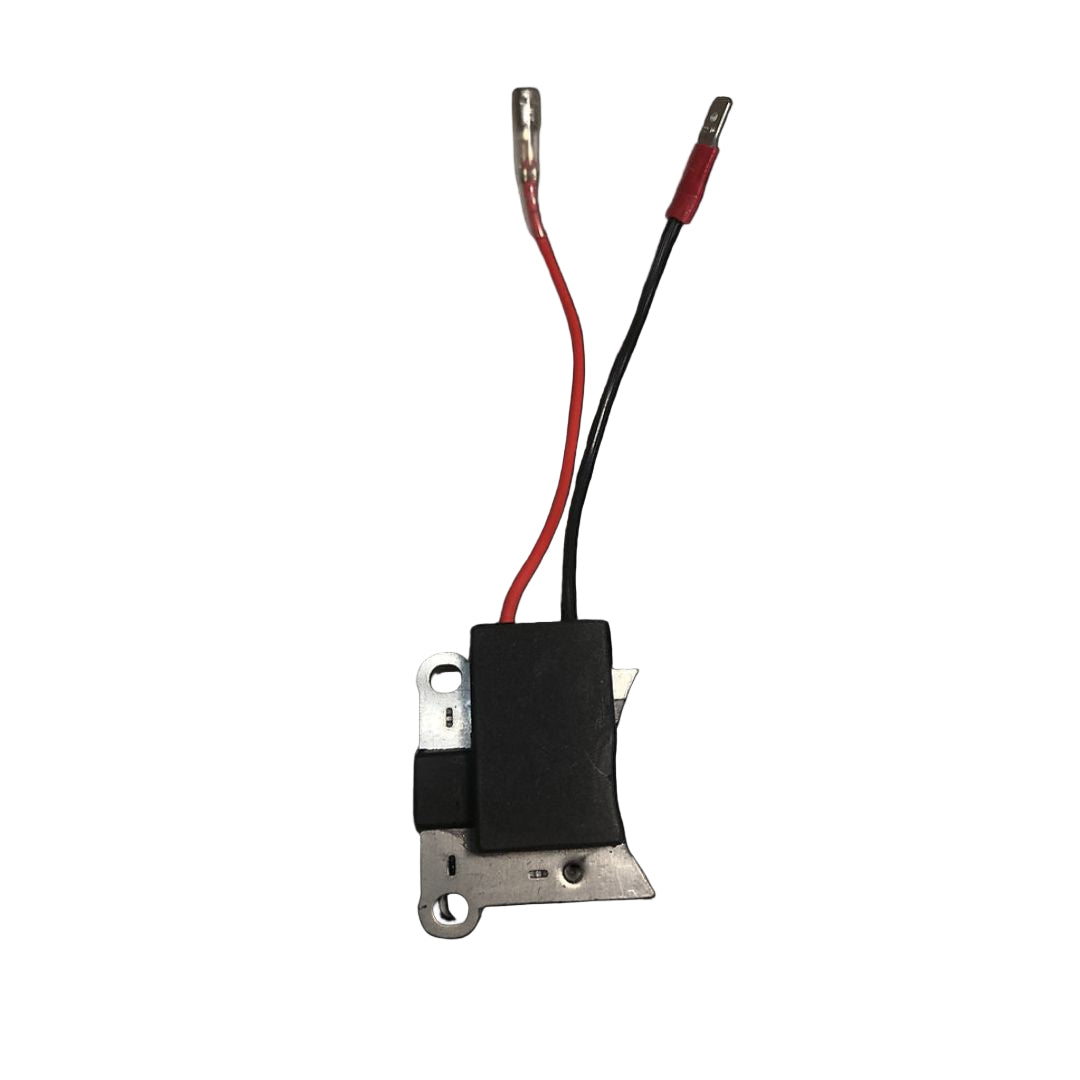Electrical component with red and black wires on a black background
