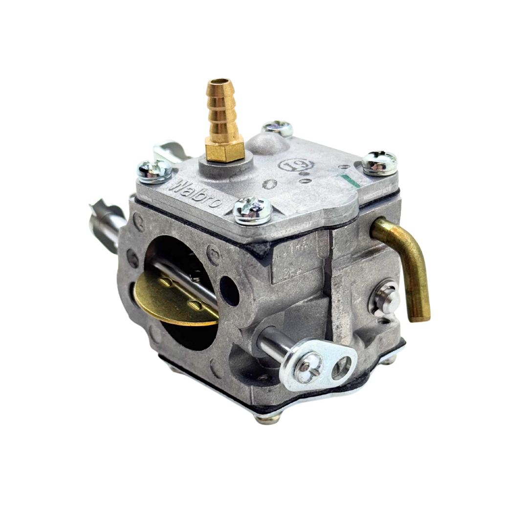 Carburetor with brass components on a white background